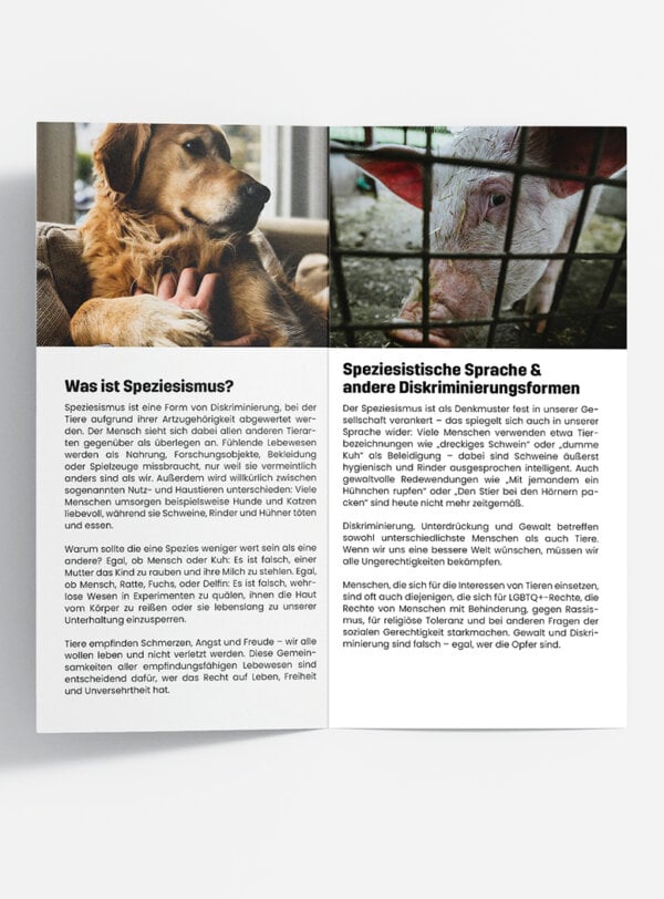 PETA Speziesismus Flyer aufgeklappt