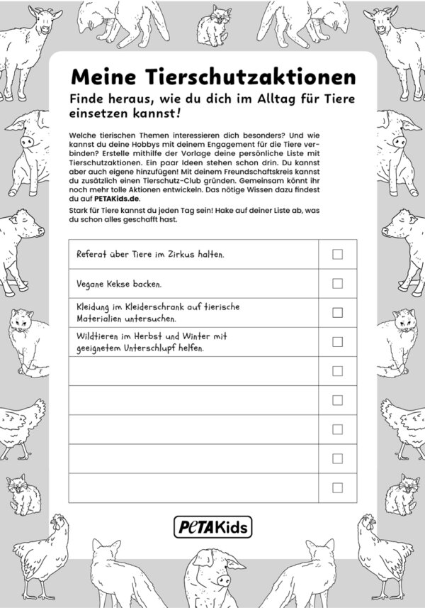 Ausmalbild „Mitgefühl für Groß und Klein“ & Tierschutzaktionen-Checkliste – Bild 2