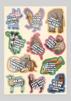Diverse Sticker mit Tierrechtsbotschaften